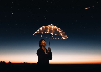 Woman With Lit Up Umbrella
