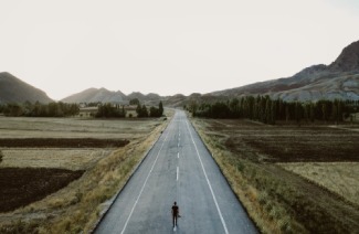 Arial View Biker on Highway